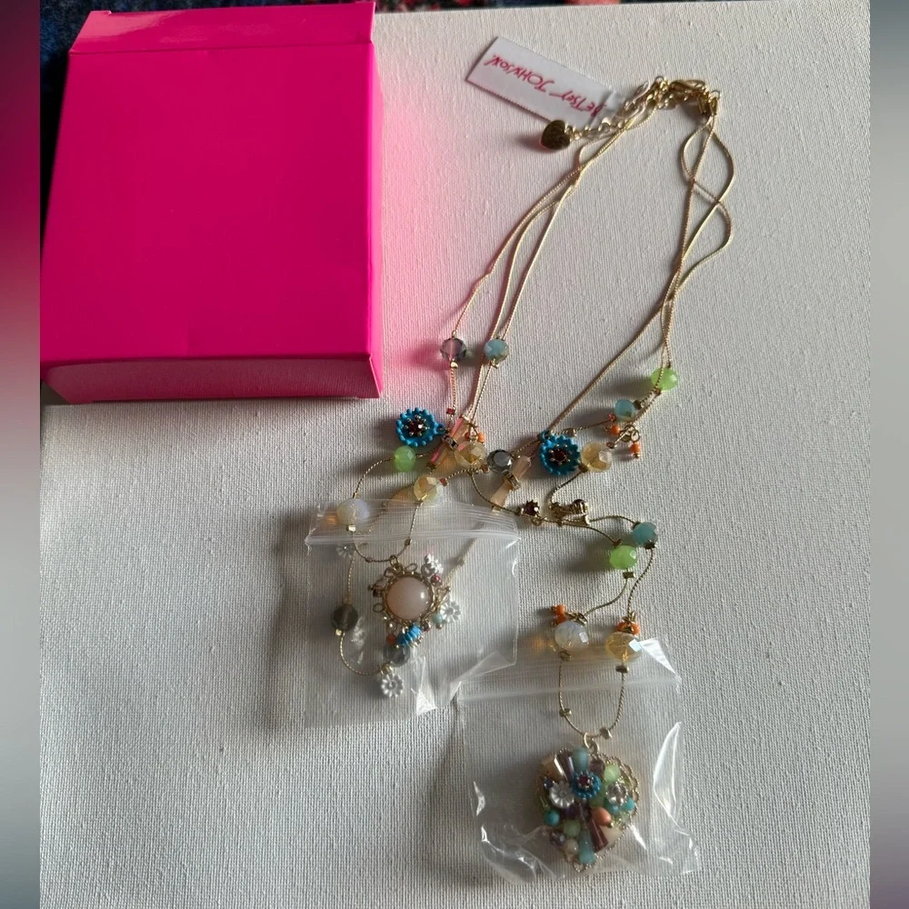 NEW Betsey Johnson Illusion Necklace Heart, Floral, Beaded - Picture 3 of 8